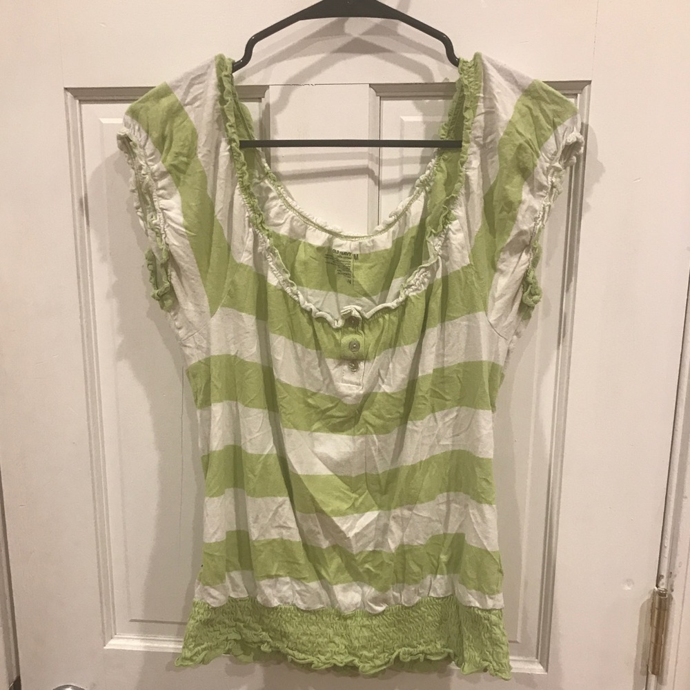 Green and white striped off-shoulder shirt